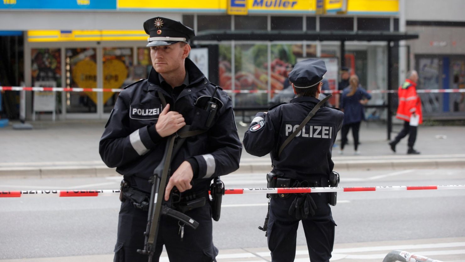 Police cordoned off the area around the supermarket in Hamburg on Friday.  