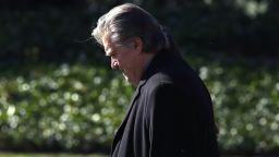 WASHINGTON, DC - FEBRUARY 24: Chief Strategist Steve Bannon walks behind U.S. President Donald Trump toward Marine One before departing from the White House on February 24, 2017 in Washington, DC. President Trump is making the short trip to National Harbor in Maryland to speak at CPAC the Conservative Political Action Conference. (Photo by Mark Wilson/Getty Images)