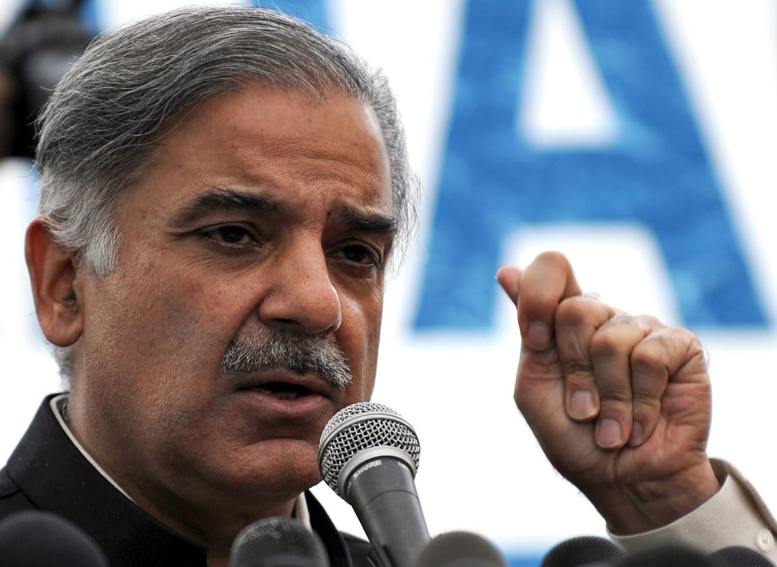Shahbaz Sharif, addressing a news conference in 2008.