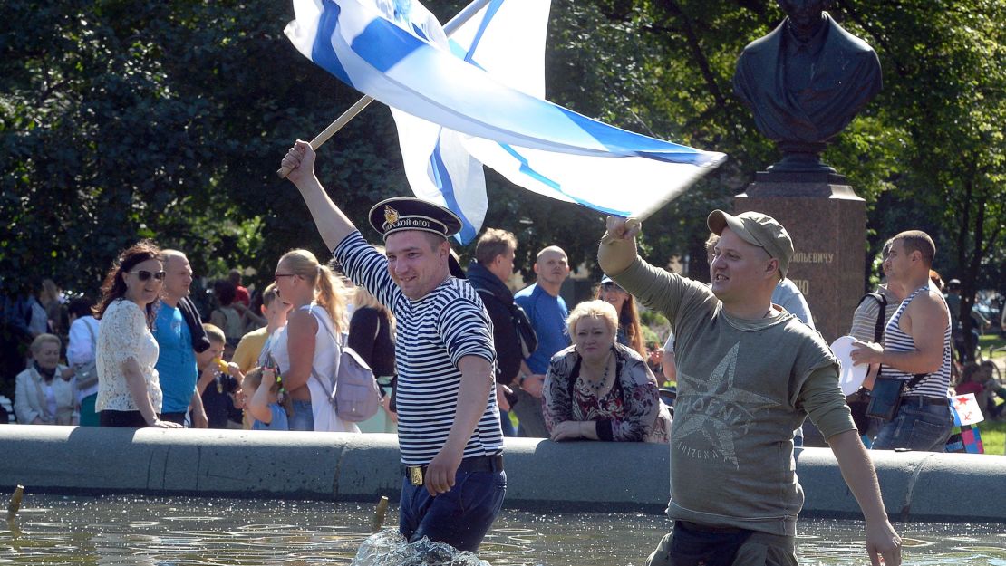 Russian Navy veterans celebrate Navy Day in St Petersburg.