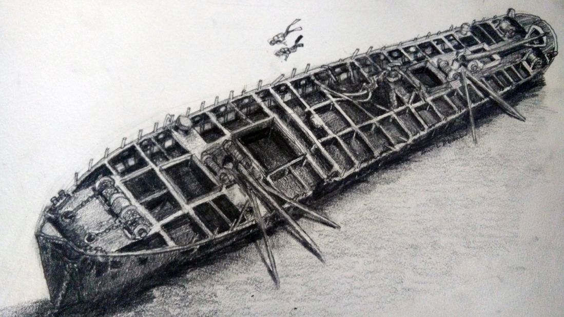 The Australian Wreck is actually a Dutch Navy ship that hit a Japanese mine on its way to Manila, in the Philippines, from Java, in Indonesia.