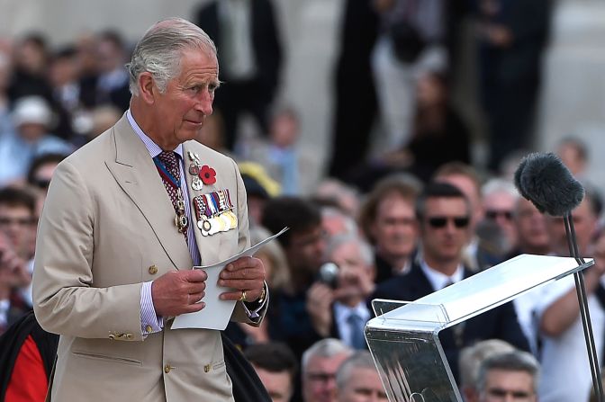Prince Charles delivers a speech during the event in Zonnebeke on July 31.
