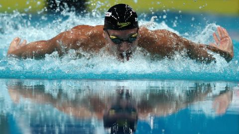 Dressel competes in the men's 100m butterfly final during the World Aquatics Championships in Budapest 
