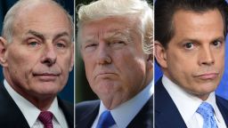 Former Secretary of Homeland Security John Kelly, President Donald Trump, and former White House Communications Director Anthony Scaramucci. (Photo by Drew Angerer/Getty Images; Somodevilla/Getty Images; AFP PHOTO / JIM WATSON)
