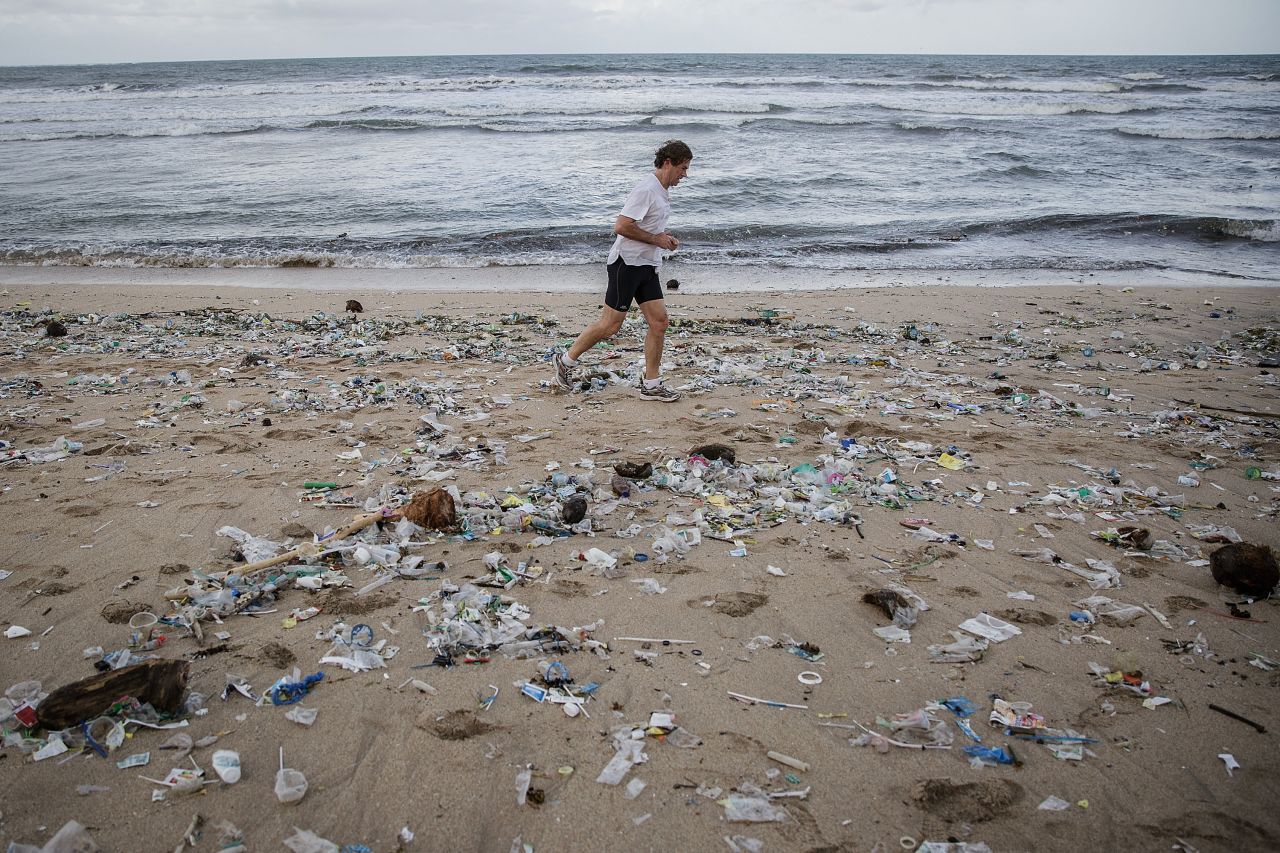"Trash season" on Kuta Beach, Bali.