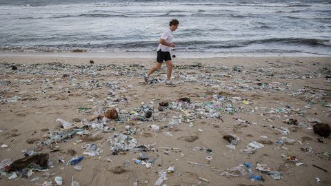 "Trash season" on Kuta Beach, Bali.