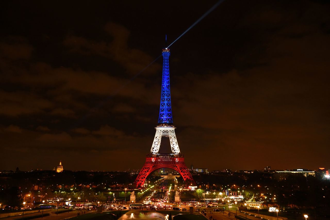 The Eiffel Tower is often illuminated in different colors.
