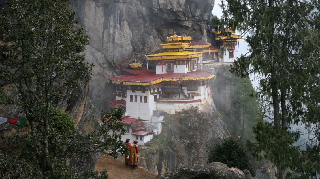 Commonly known as the Tiger's Nest, Taktsang Monastery sits on a cliff-side some 914 meters above the surrounding countryside.