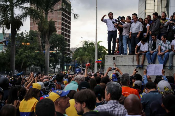 Opposition lawmaker Juan Requesens addresses a rally in Caracas on July 31. Two other leading opposition figures, Leopoldo Lopez and Antonio Ledezma,<a href="index.php?page=&url=http%3A%2F%2Fwww.cnn.com%2F2017%2F08%2F01%2Famericas%2Fvenezuela-election-unrest%2Findex.html"> were rounded up from their homes,</a> according to their families.