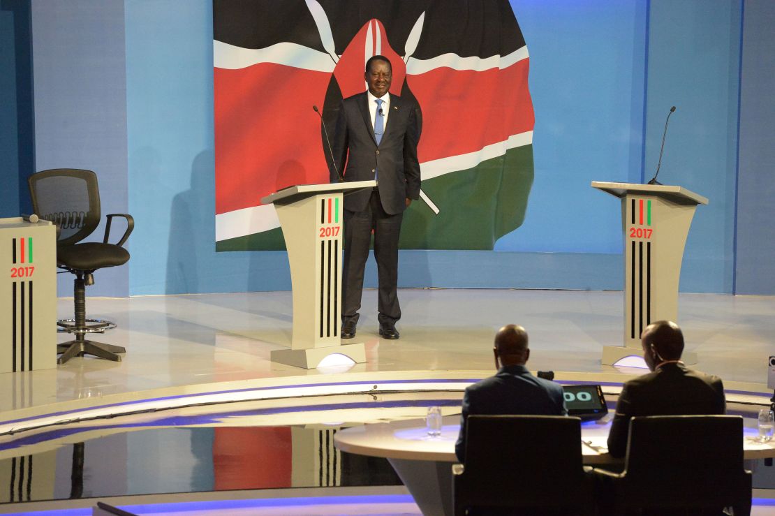 Kenya's National Super Alliance (NASA) opposition leader and presidential candidate Raila Odinga poses during a presidential debate in Nairobi.