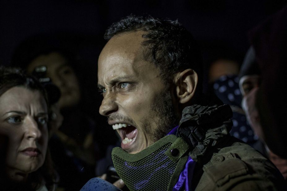 Venezuelan police Officer Oscar Perez joins in an anti-government protest in Caracas on Thursday, July 13. Perez allegedly piloted a stolen police <a href="http://www.cnn.com/2017/06/27/americas/venezuela-supreme-court-helicopter-grenade-attack/index.html">helicopter used to attack the Venezuelan Supreme Court</a> with grenades on June 27.