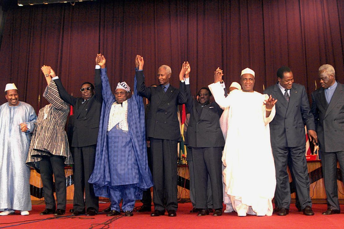 Leaders pose for a group picture at the 1999 ECOWAS summit in Togo. 