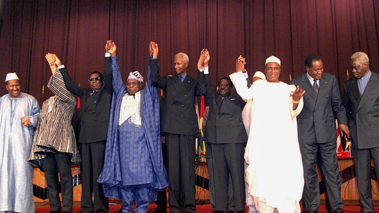 Leaders pose for a group picture at the 1999 ECOWAS summit in Togo.