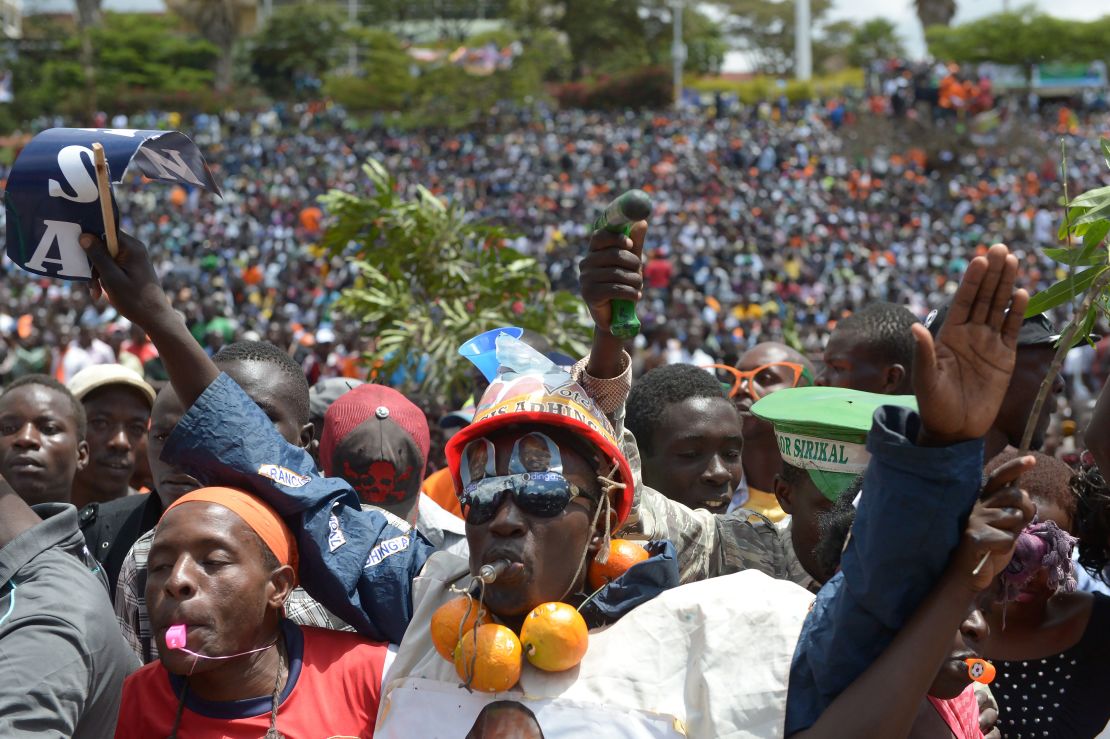 Raila Odinga supporters attend a rally in Nairobi on April 27, 2017, ahead of elections on August 8.
