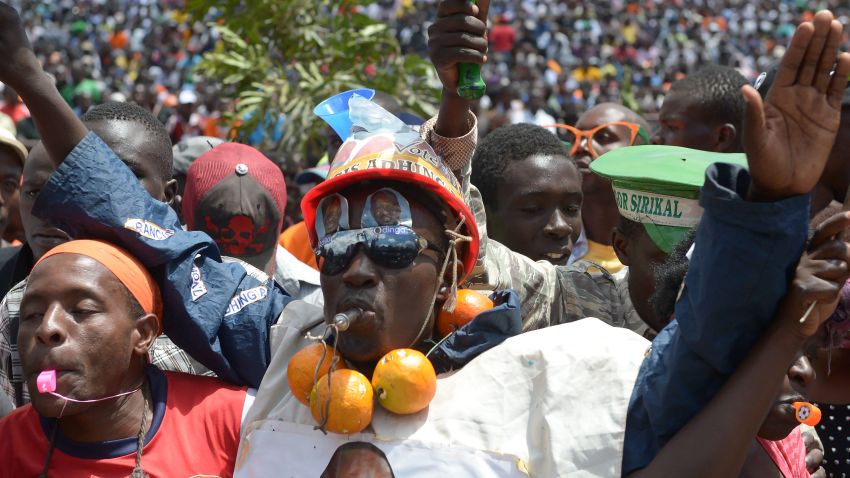 Supporters of veteran political leader and former prime minister Raila Odinga, attends a rally where Odinga was named as the presidential candidate for the National Super Alliance (NASA) party, during a rally in the capital Nairobi on April 27, 2017, ahead of the forthcoming elections in August. 
Kenya's five main opposition leaders hope their unprecedented alliance will be enough to defeat the ruling Jubilee Party on August 8. / AFP PHOTO / SIMON MAINA        (Photo credit should read SIMON MAINA/AFP/Getty Images)