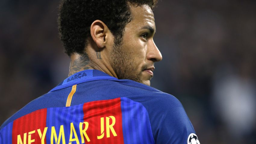 Barcelona's Brazilian forward Neymar looks on during the UEFA Champions League quarter final first leg football match Juventus vs Barcelona, on April 11, 2017 at the Juventus stadium in Turin.  / AFP PHOTO / Marco BERTORELLO        (Photo credit should read MARCO BERTORELLO/AFP/Getty Images)