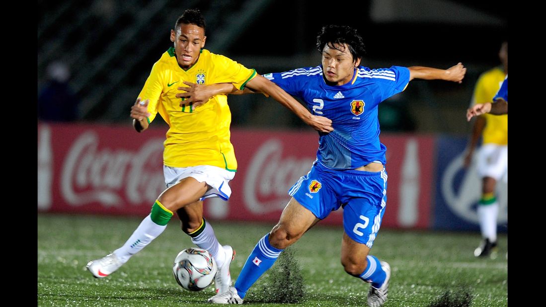 Neymar fends off Japan's Takuya Okamoto during the U-17 World Cup in October 2009. Earlier that year, Neymar made his professional debut for Brazilian club Santos -- the same club that once fielded the legendary Pele.