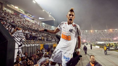 Neymar celebrates after Santos won the Copa Libertadores in June 2011. It was the first time since 1963 that Santos had won the top club competition in South America.
