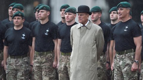 Prince Philip makes his final public appearance before his retirement in August 2017, attending a parade of the Royal Marines at Buckingham Palace. The event also marked an end to Philip's 64 years as captain general, the ceremonial leader of the Royal Marines.