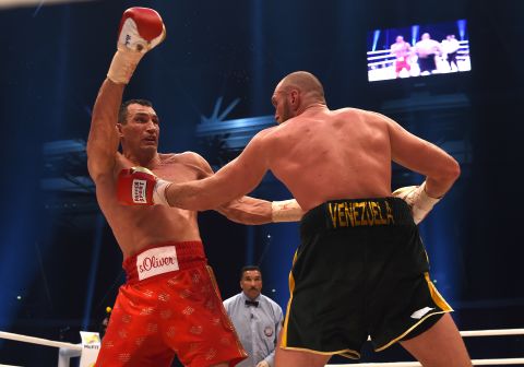 Klitschko in action against Tyson Fury in November 2015. The Briton defeated the Ukrainian on points in their during their WBA, IBF, WBO and IBO title bout in Duesseldorf, Germany. 