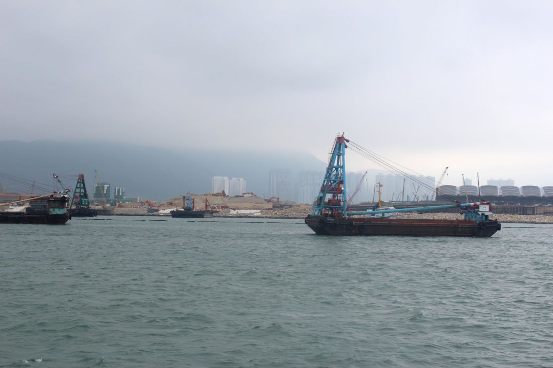 Reclamation work ongoing at a site near Hong Kong International Airport on Chep Lap Kok island.