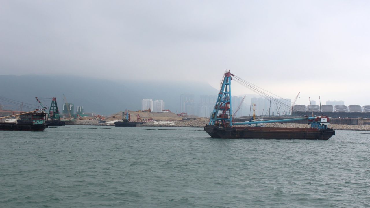 Reclamation work ongoing at a site near Hong Kong International Airport on Chep Lap Kok island.