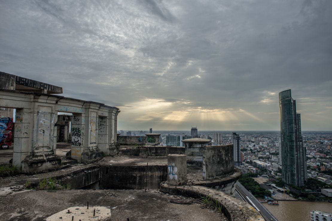 Crumbling walls are juxtaposed with million dollar views of the city.