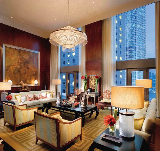 <strong>Mandarin Oriental Hong Kong: </strong>The most exclusive room in the house? The Mandarin Suite. This grand residence is lofty indeed, with butler service to fetch your coffee or draw a bath. It's a double-height, 3,843-square-foot affair decked out in opulent fabrics and amenities, from a marble master bathroom to silk kimonos, Bottega Veneta products and duck feather pillows.