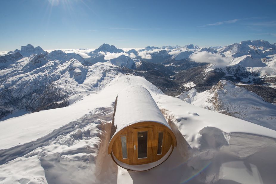 <strong>Rifugio Lagazuoi, Cortina d'Ampezzo, Italy: </strong>Perched on a mountain top, Rifugio Lagazuoi boasts the highest sauna in the Dolomites. The tube-shaped hot room fits six people -- but the views are expansive and unforgettable.