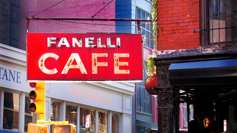 <strong>Fanelli Cafe:</strong> Get a burger and a beer at this downtown staple known for its bright-red sign and low-key celebrity clientele.