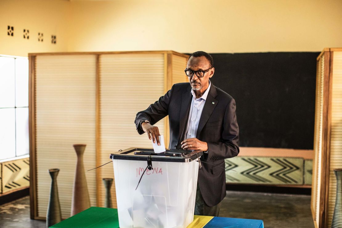Incumbent Rwandan President Paul Kagame casts his vote in Kigali on Friday.