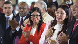 Members of the Constituent Assembly Delcy Rodriguez (C), Cilia Flores (2-R) and Diosdado Cabello (R) attend the Assembly's installation at the National Congress in Caracas on August 4, 2017.Venezuelan President Nicolas Maduro installed a powerful new assembly packed with his allies, dismissing an international outcry and opposition protests saying he is burying democracy in his crisis-hit country. / AFP PHOTO / JUAN BARRETO        (Photo credit should read JUAN BARRETO/AFP/Getty Images)