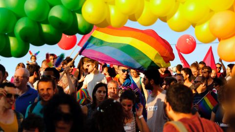 Israeli LGBTQ activists at the annual Gay Pride Parade in June.