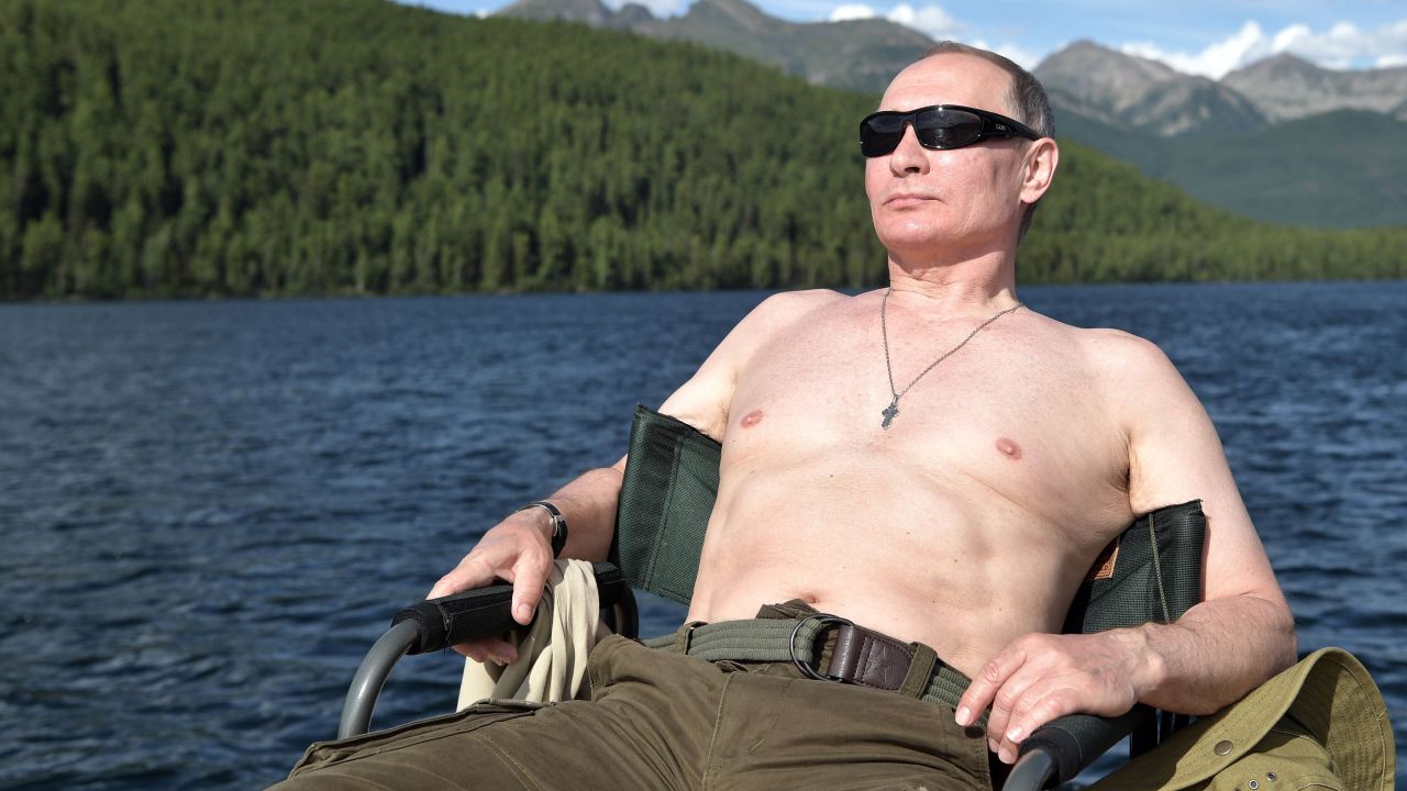 Putin sunbathes this week during his vacation in Siberia.  