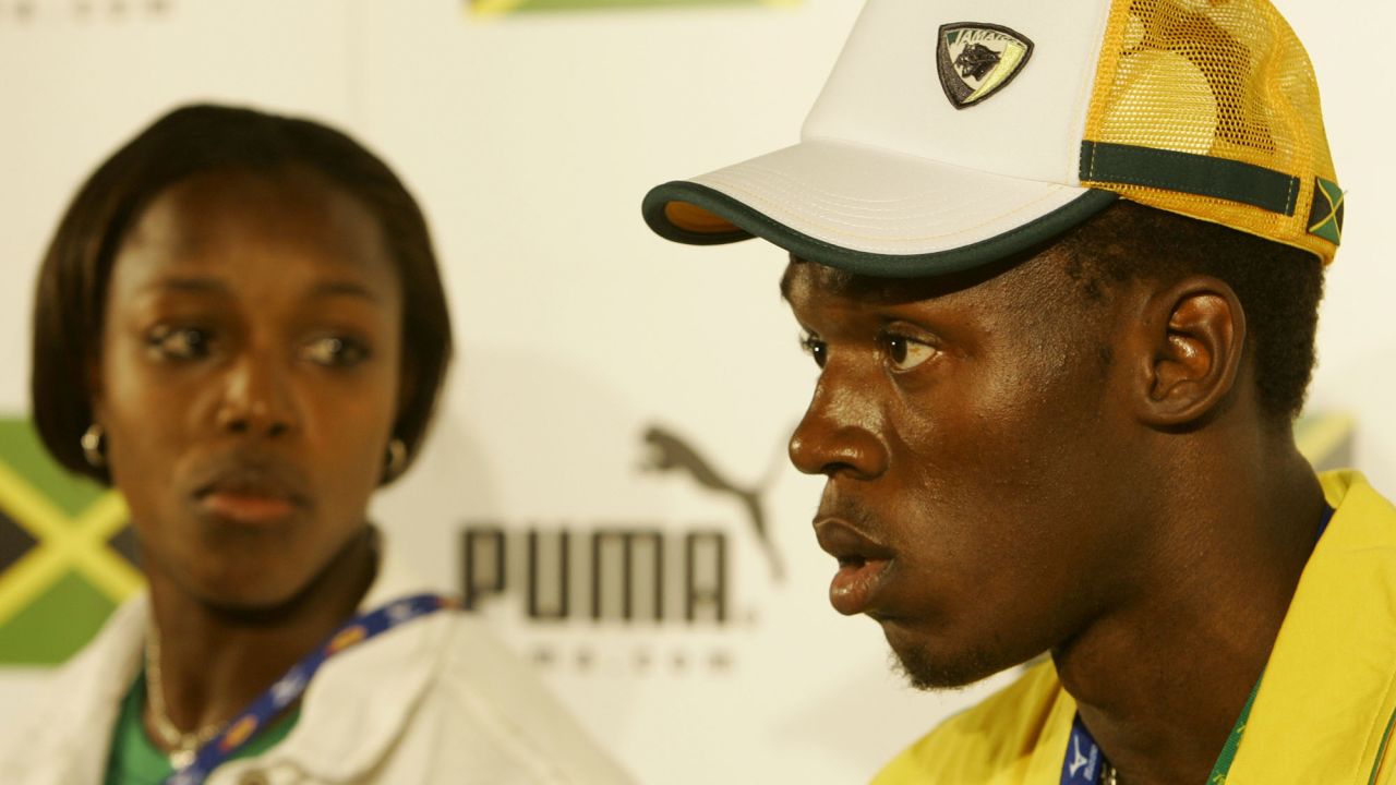 Bolt listens to a question at a news conference before the 2005 World Championships.