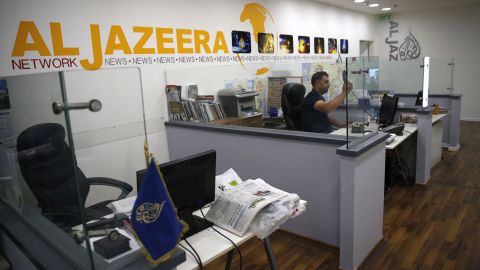 An employee of the Qatar based news network and TV channel Al-Jazeera at the channel's Jerusalem office.
