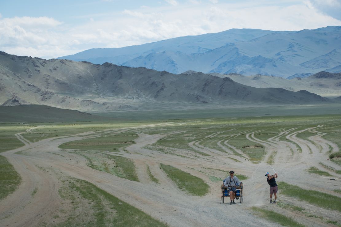 The pair make their way across the sparse Mongolian plains. 