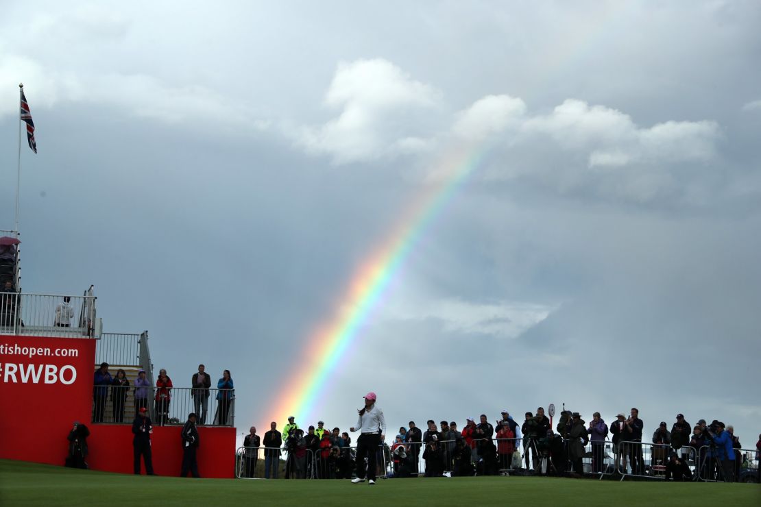 A rainbow appeared over the Kingsbarn course as Kim stepped up to take her shot at the 18th on Saturday.