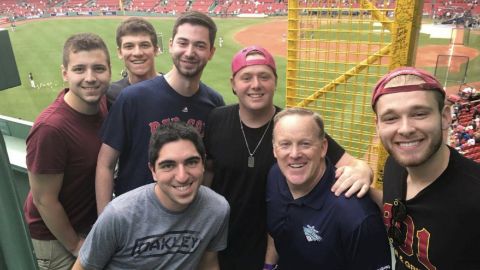 Former Press Secretary Sean Spicer posed for a photo with Boston Red Sox fans.