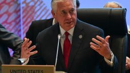 US Secretary of State Rex Tillerson gestures before the 10th Lower Mekong Initiative Ministerial Meeting, part of the Association of Southeast Asian Nations (ASEAN) regional security forum in Manila on August 6, 2017.
The annual forum, hosted by the Association of Southeast Asian Nations (ASEAN), brings together the top diplomats from 26 countries and the European Union for talks on political and security issues in Asia-Pacific. / AFP PHOTO / POOL / MOHD RASFAN        (Photo credit should read MOHD RASFAN/AFP/Getty Images)