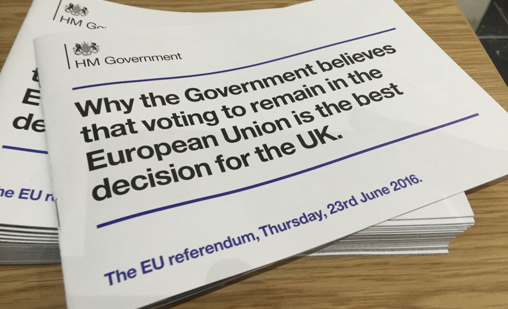Helvetica used by the UK Government in a pamphlet distributed to households in anticipation of the Brexit referendum of 2016.