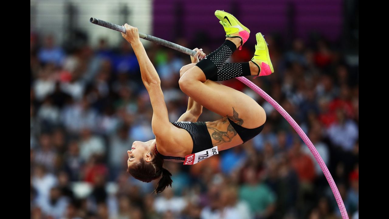 Canadian pole-vaulter Alysha Newman competes at the World Championships on Friday, August 4.