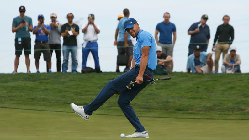 Basketball star Stephen Curry reacts to a missed putt at the Ellie Mae Classic, a pro golf event he played in Heyward, California, on Thursday, August 3. Curry got a sponsor's exemption to play in the tournament, which is part of the Web.com Tour just below the PGA Tour. He missed the cut, but <a href="index.php?page=&url=http%3A%2F%2Fbleacherreport.com%2Farticles%2F2725784-stephen-curry-shoots-74-friday-misses-cut-at-webcom-tours-ellie-mae-classic" target="_blank" target="_blank">he surprised many</a> with how well he played. He finished 8 over par with two rounds of 74. 