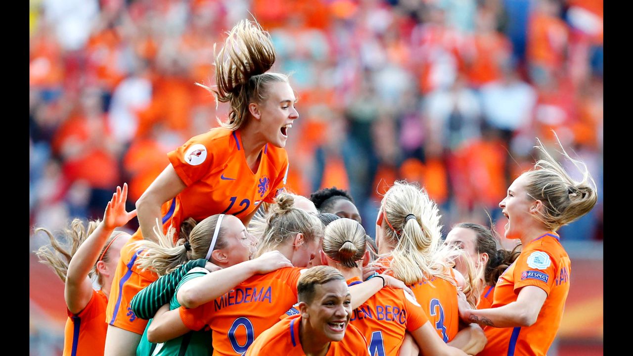 Dutch soccer players celebrate after winning Euro 2017 on Sunday, August 6. The Netherlands defeated Austria 4-2 in the final.
