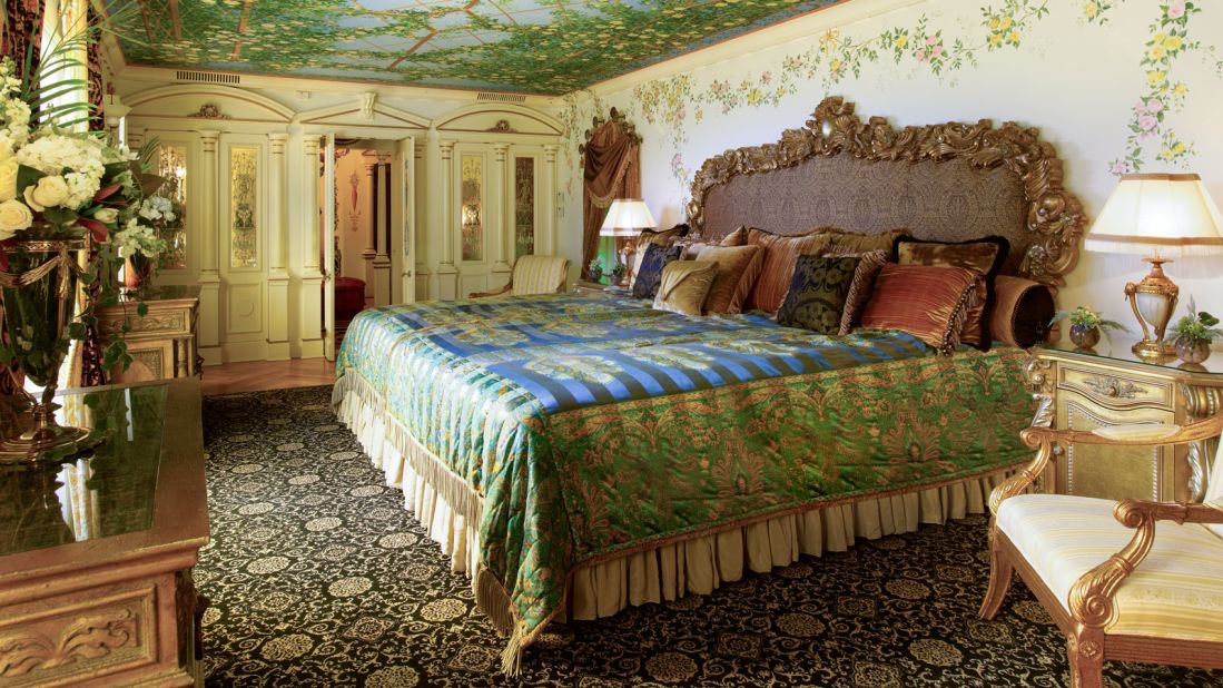 <strong>Unapologetic opulence: </strong>The  Venus Suite has a custom-made double-king-size bed, a view of Ocean Drive and two private balconies.