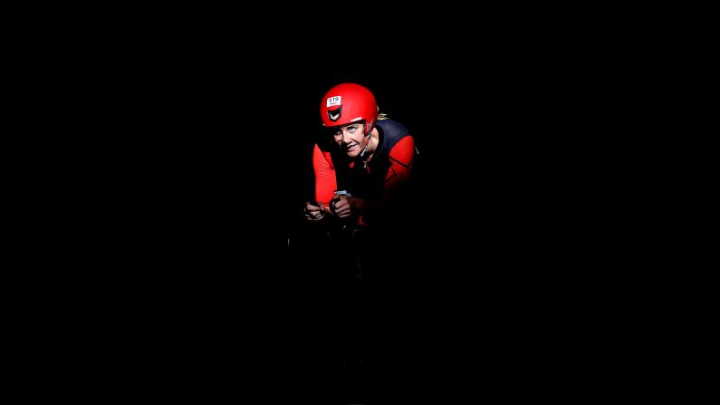 An Ironman triathlete competes in the cycling portion of a race in Maastricht, Netherlands, on Sunday, August 6.