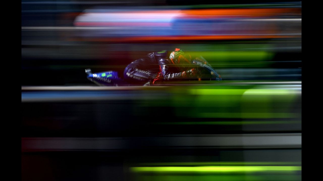 Motorcycle rider Maverick Vinales practices Saturday, August 5, ahead of the MotoGP race in Brno, Czech Republic.