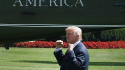 WASHINGTON, DC - AUGUST 04: President Donald Trump gestures to a crowd gathered to watch him depart on Marine One from the White House on August 4, 2017 in Washington, DC. President Trump is traveling to Bedminster, N.J. for his summer break. (Photo by Mark Wilson/Getty Images)
