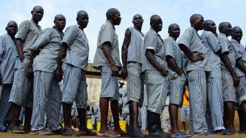 Inmates vote at Kisumu prison. This is the first time that inmates in Kenya were allowed to vote; they were only permitted to vote for presidential candidates. 