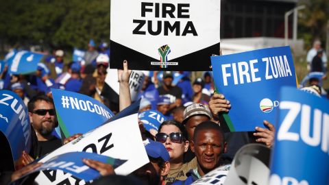 Protesters march against South African president Jacob Zuma in Cape Town, South Africa 08 August 2017. 